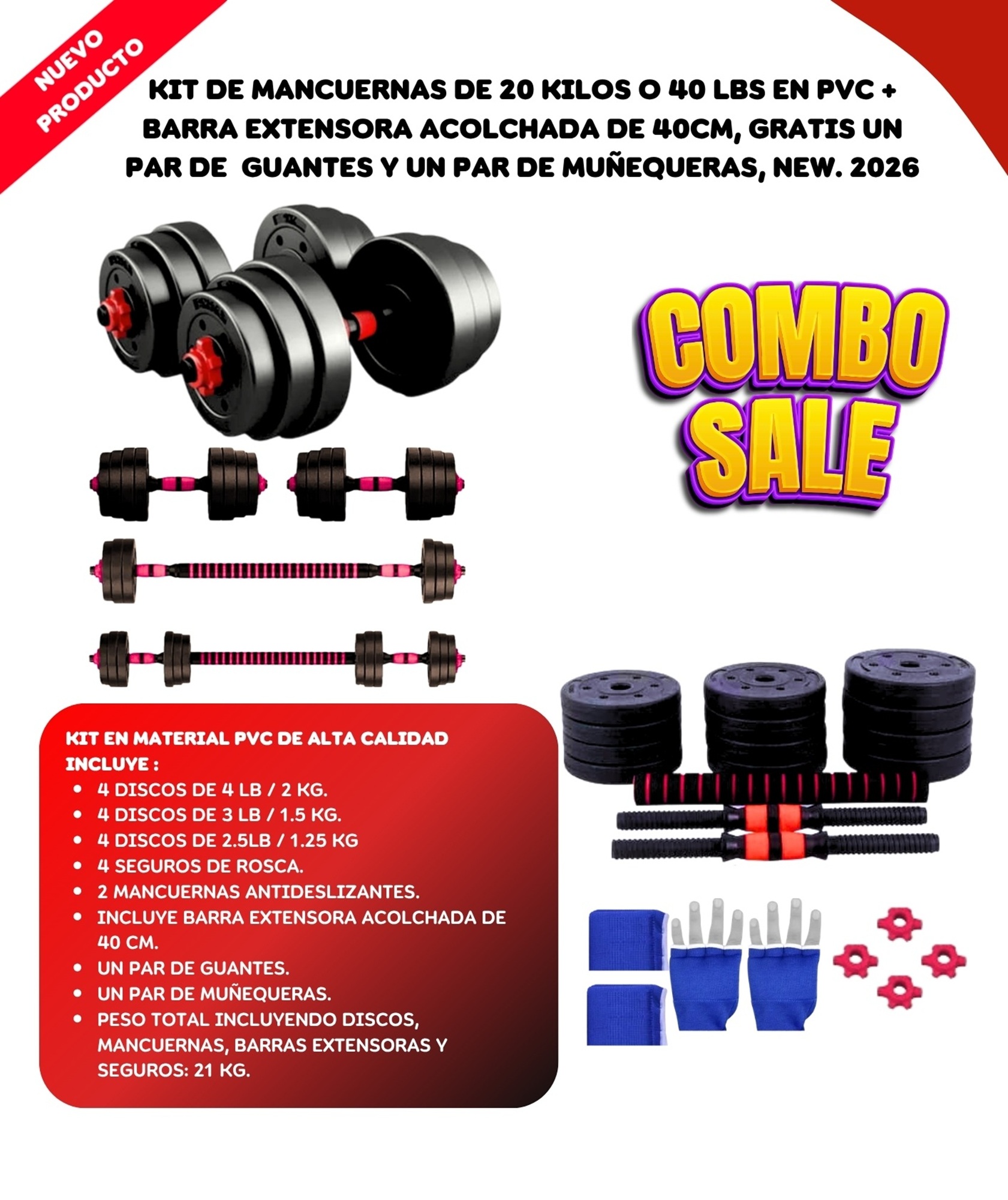 Kit Mancuernas 20KG + Obseq Black Days